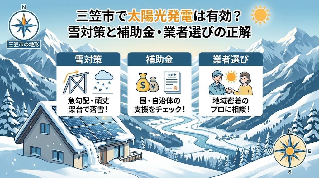 三笠市で太陽光発電は有効？雪対策と補助金・業者選びの正解 - [北海道
